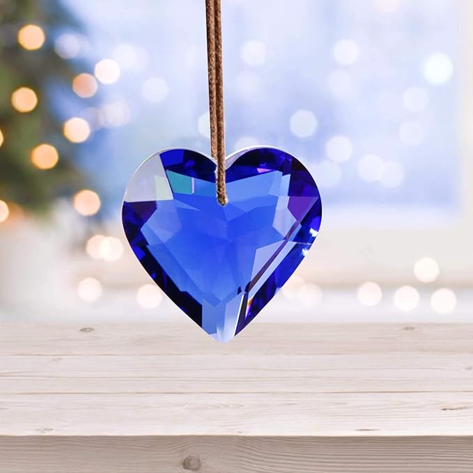 Together-life 2 Pack Heart Crystal Ball Prism Pendant, Clear Glass Crystal Suncatcher Rainbow Maker for Window, Indoor Outdoor Garden Hanging Décor(Blue)