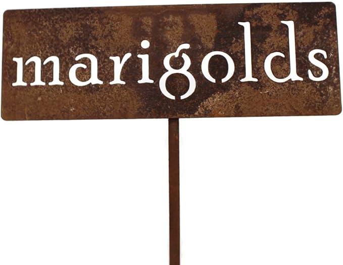 Classic Metal Garden Markers 19 Inches Tall (marigolds, Naturally Rusted)