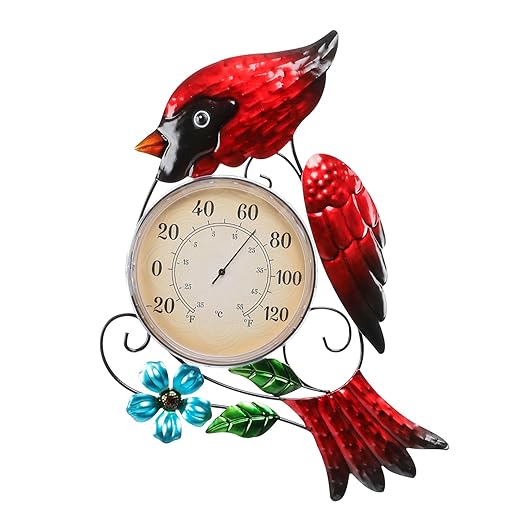MUMTOP Outdoor Thermometer for Patio - Indoor Outdoor Wall Thermometer with Solar LED Light Cardinal Design - Decorative Temperature Gauge for Home or Garden Decor