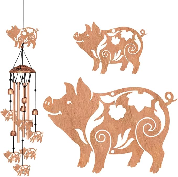 Metal Wind Chimes for Outside, Pig Style Hanging Waterproof Aluminum Windchimes with Hook for Outdoor Garden Patio Porch Decor, 33“ Memorial Wind Chimes Friendship Gifts for Women