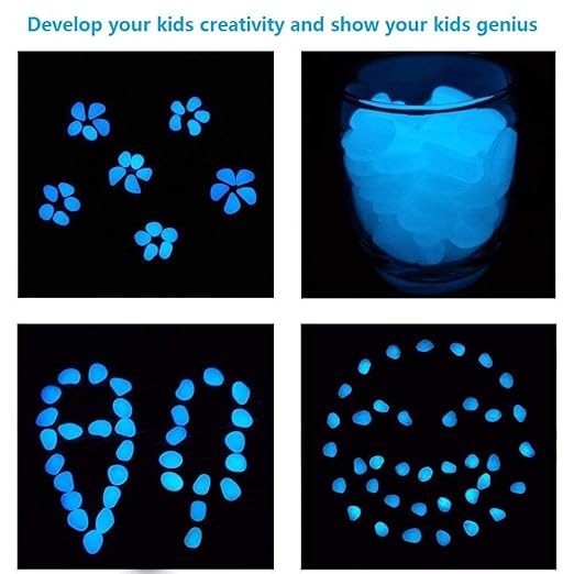 4.8Lbs 1100pcs Glow in The Dark Stones Garden Pebbles Rocks Indoor Outdoor Decor Luminous Stone for Walkways Driveway Yard Grass (White in Daytime, Blue in Night)