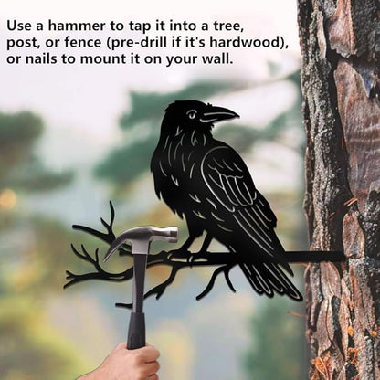 WADORN Crow Raven on Branch Metal Yard Art Decor, Bird on Branch Outdoor Tree Silhouette Stake for Tree Yard Garden Patio Animal Outdoor Decor Gift for Housewarming Home Art Decor