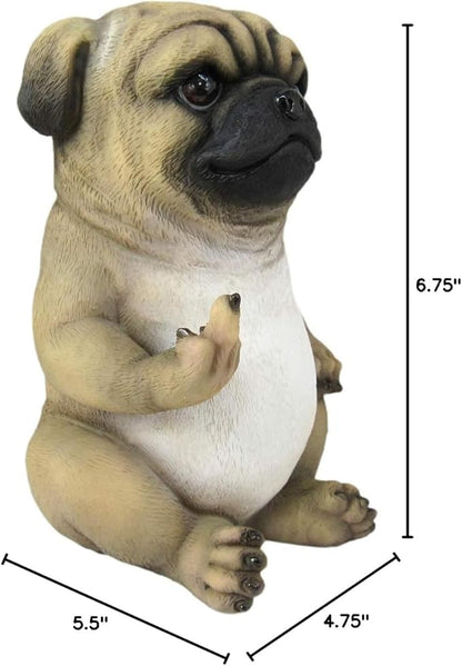 Pug Life Cheeky Middle Finger-Flipping Pug Dog Hand Painted Resin Statue - Adorable 6.75-Inch Decorative Figurine for Your Home, Office, and Garden Display