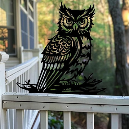 WADORN Owl Metal Garden Yard Art Decor, Bird on Branch Iron Decorative Garden Stakes Wild Animal Black Silhouette Outdoor Fence Decor for Tree Wall Ornaments Yard Art Outdoor Decor Garden Decor