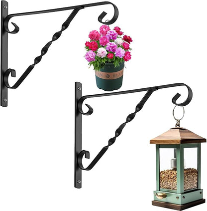 AMAGABELI GARDEN & HOME 2 Pack Hanging Plant Brackets Outdoor 14" Metal Fence Wall Plant Hanger Hooks for Hanging Flower Bird Feeders Lanterns Wind Chimes Rust-Resistant Black