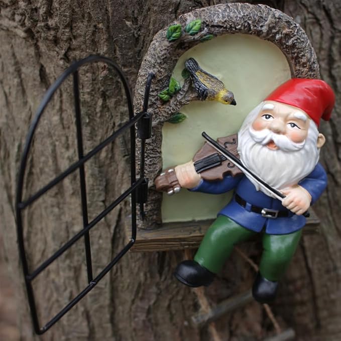 Outdoor Statues Fairy Garden Decoration, Miniature Garden Sculpture Statues Ornament, Outdoor Art Yard Gnomes Elf Tree Face Figurine, Glow in The Dark
