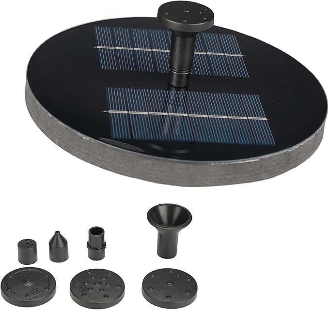 Solar Fountain, Round Solar Water Fountain Pump for Bird Bath, 1.6W Floating Solar Landscape Fountain for Garden Decoration Pool Pond