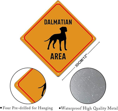 Dalmatian Area Xing Caution Crossing Sign Dalmatian Dog Metal Tin Sign Warning Sign Novelty Road Fence Yard Wall Decor For Indoor Outdoor Highway12x12in