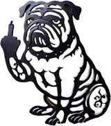Funny Bulldog Metal Garden Decor Middle Finger Bulldog Dog, Large Garden Stakes Decorative Dogs Silhouette Statues for Yard Lawn Pathway Patio Ornaments (M 15"×20")