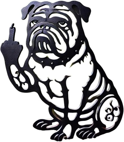 Funny Bulldog Metal Garden Decor Middle Finger Bulldog Dog, Large Garden Stakes Decorative Dogs Silhouette Statues for Yard Lawn Pathway Patio Ornaments (M 15"×20")