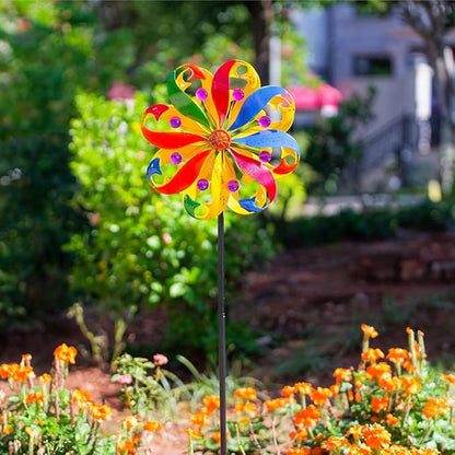 DREAMYSOUL Wind Spinners Outdoor, 13" Dia Colorful Petals Metal Garden Wind Spinner, Kinetic Wind Sculptures & Spinners for Yard Lawn Patio Decor