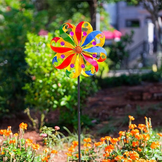DREAMYSOUL Wind Spinners Outdoor, 13" Dia Colorful Petals Metal Garden Wind Spinner, Kinetic Wind Sculptures & Spinners for Yard Lawn Patio Decor