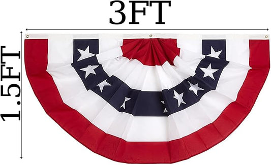 1.5x3 Ft American flags Bunting Flag outdoor- Half Fan Banner Pleated Patriotic Polyester USA Flag for 4th of July Decorations 6-pack