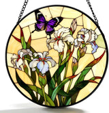 Funoasis Stained Glass Window Hanging 6.3 Inches Suncatcher - Beautiful Irises and Butterfly Ornaments Sun Catcher Home Decor Women Birthday