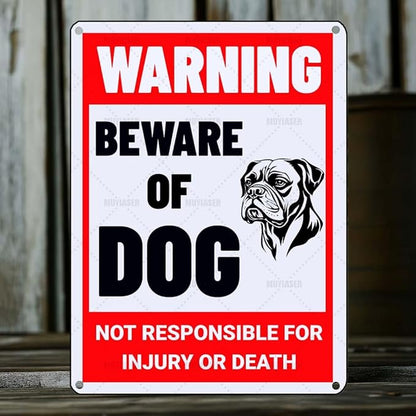 Beware of Dog Sign Boxer Metal Sign Warning Beware of Dog Signs for Fence Outdoor Farm Garden Gate Home Yard Decor 8x12 Inch