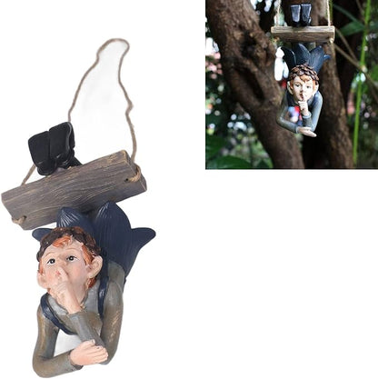 Outdoor Cute Hanging Statue Hanging Elf Statue Resin Swinging Garden Decoration Swing Elf Figurine for Fairy Garden Outdoor