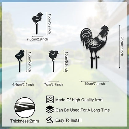 WADORN Chicken Metal Outdoor Statues Silhouette, Rooster Chicks Metal Decorative Garden Stakes Cute Rooster Silhouette Ornament Gift Animal Outdoor Decoration for Garden Backyard Patio Lawn Outdoor