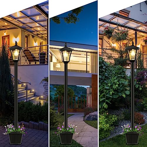 Derynome 72" Solar Post Light with Planter - Waterproof