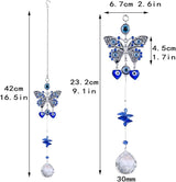 Turkish Blue Evil Eye Butterfly Wall Hanging with Crystal Suncatcher Ornament for Home Decor Protection Good Luck Blessing Housewarming Birthday Gift