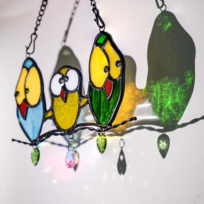 Multicolor Owl Decor Stained Glass Window Hanging,Best Bird Gifts for Owl Lovers Women,Bird Suncatcher for Window Home Decoration,Birthday Gifts for Lover and Friend