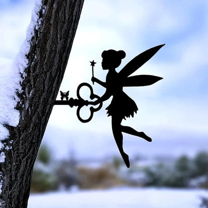 Metal Iron Fairy Butterfly on Branch Steel Silhouette Metal Outdoor Lawn Art Garden Yard Patio Outdoor Statue Stake Decoration