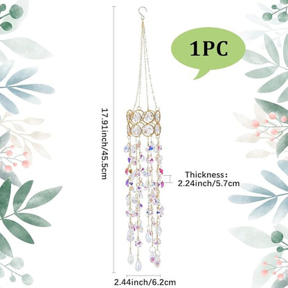 17.9In Crystal Wind Chimes Glass Crystal Suncatcher Prism Hanging Rainbow Maker Sun Catchers Octagonal Bead Chains Windchime for Window Hanging Ornaments Home Garden Decor Indoor Outdoor