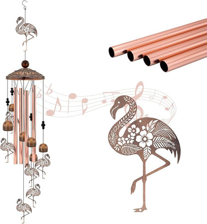 Flamingo Wind Chimes for Outside, Metal Flamingo Gifts for Women/Mom, Birthday Memorial Windchimes Outdoors, Retro Garden Decor for Outside Patio Yard, Unique Bird Lover Decorations