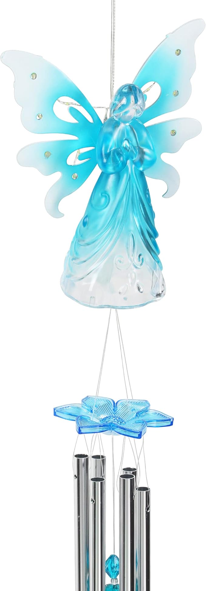 Exhart Wind Chimes, Solar Angel Wind Chime with Metal Wings, 13 LED Firefly Lights, Blue Acrylic Large Lawn and Yard Decoration, 6.5 x 4 x 42 Inch