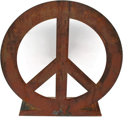 Peace and Heart Staked Signs or Wall Art Rustic or Powder Coated Finishes (Peace XL on Flat Base 24", Naturally Rusted)