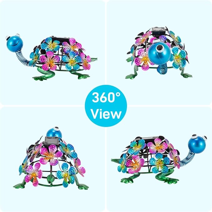 Solar Garden Turtle Statue Metal Yard Decorations Outdoor,Solar Turtles Figurine Lights Tortoise Ornament Lamps for Outside Yard,Lawn,Patio,Porch,Balcony