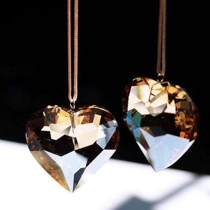 Champagne Heart Crystal Suncatcher, 2pc 45mm Hanging Prism for Windows, Outdoor Indoor Decoration, Rainbow Maker Gifts for Mom, Grandma, Friend