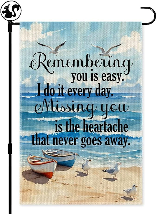 Remembering You Is Easy Garden Flag, Double Sided Farmhouse Chicken Coop Outdoor Decor Yard Flag Gifts, Memorial Gifts, Memorial Garden Decor, In Loving Memory Flags, Sympathy House Flags