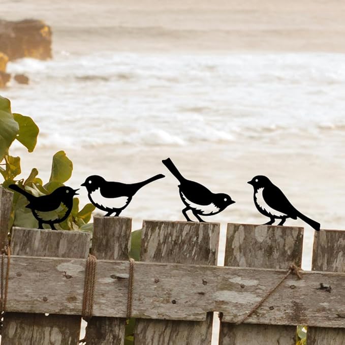 WADORN 4Pcs Birds Metal Yard Art Decor, Birds Animal Metal Outdoor Tree Silhouette Stake for Tree Yard Garden Patio Animal Outdoor Craft Statue Ornaments Gift for Housewarming Home Art Decor