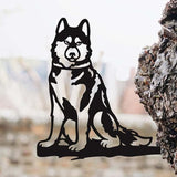 Adorable Dog Stake Decoration Yard Garden Outdoor Metal Art Dog Silhouette Decoration Steel Dogs Statue Adorable Ornament Gift Contour Black Dog (Husky)