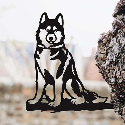 Adorable Dog Stake Decoration Yard Garden Outdoor Metal Art Dog Silhouette Decoration Steel Dogs Statue Adorable Ornament Gift Contour Black Dog (Husky)