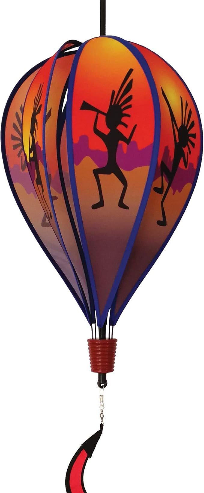 In the Breeze Kokopelli 6-Panel Kinetic Hot Air Balloon Wind Spinner,11" W x 17" H, 26" Tail,1049