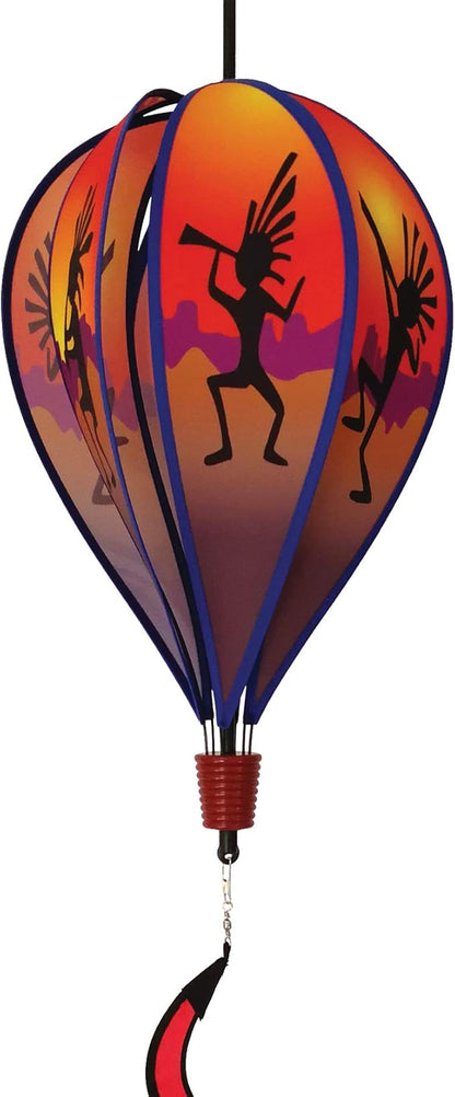 In the Breeze Kokopelli 6-Panel Kinetic Hot Air Balloon Wind Spinner,11" W x 17" H, 26" Tail,1049