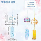 BENECREAT 3pcs Japanese Wind Chimes Flower Wind Bells Gold Blue Colorful Handmade Glass Pendants for Wedding Festival Gift, Garden Window Outdoor or Indoor Home Decors