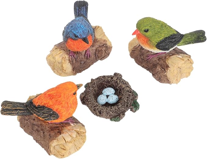 Cabilock 1Set Resin Bird Sculpture Birds Nest Outdoor Garden Decor for Patio Balcony Weather Resistant Park Ornament