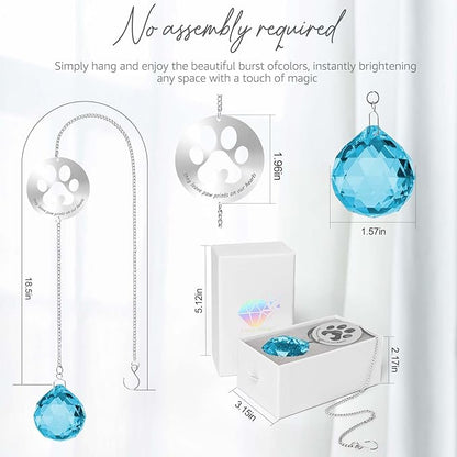 Mooncraftlogy Dog Memorial Gifts, Unique Loss of Pet Sympathy Idea, Sky Blue Crystal Ball Rainbow Suncatcher with Paw Print for Cat or Dog Remembrance and Bereavement