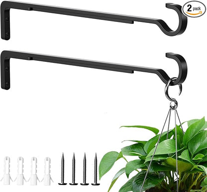 saffruff 14 Inch 2 Pack Heavy Duty Outdoor Plant Hangers for Hanging Baskets, Iron Plant Brackets Outside, Metal Plant Wall Hooks for Lantern, Bird Feeder