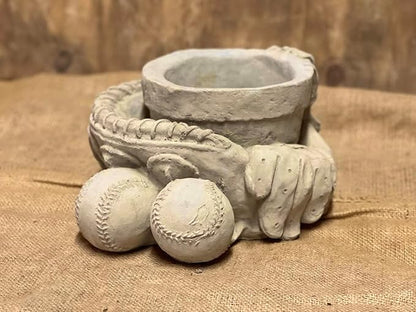 Concrete Baseball Glove Planter Statue Detailed Baseball Glove and Balls Figure Creative Flowers Planter Figurine