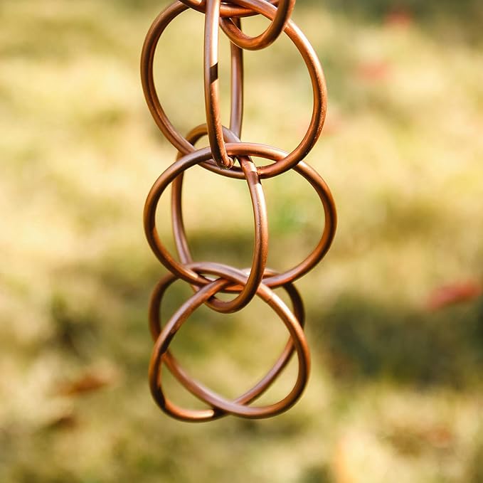 DUSVALLY Rain Chains for Outside Metal Double Loop, Rain Catcher Chain Decorative Garden Water Guide for Divert Water and Home Display, 8-1/2 Length, Gifts for Mom