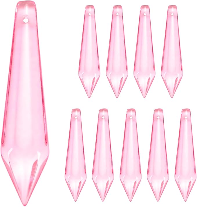 M METERXITY 10-Pack Crystal Icicle Prisms, 53mm/2.09 Inch Chandelier Pendant Maker Hanging Crystals Chandelier Prisms for Home/Windows/Garden/DIY Decoration[Pink]