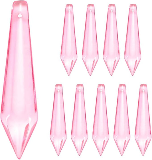M METERXITY 10-Pack Crystal Icicle Prisms, 53mm/2.09 Inch Chandelier Pendant Maker Hanging Crystals Chandelier Prisms for Home/Windows/Garden/DIY Decoration[Pink]