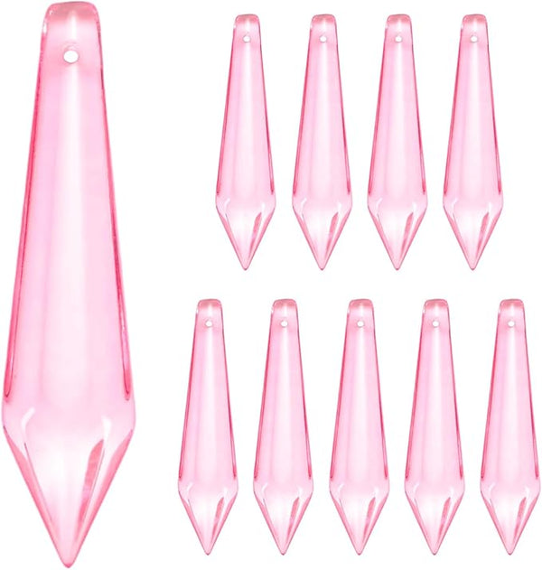 M METERXITY 10-Pack Crystal Icicle Prisms, 53mm/2.09 Inch Chandelier Pendant Maker Hanging Crystals Chandelier Prisms for Home/Windows/Garden/DIY Decoration[Pink]