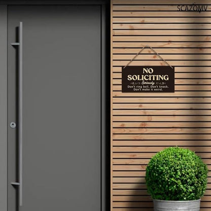 SCAZOMV No Soliciting Wood Sign Decor Don't Ring Bell Don't Knock Don't Make It Weird Funny Rustic Wood Front Door Sign Vintage Wall Hanging Plaque Porch Yard Home Farmhouse Decor 10''x 5''