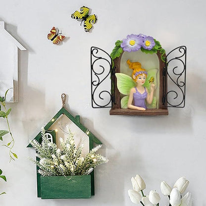 JARPSIRY Fairy Out The Window Tree Hugger Garden Statue, Glow in The Dark Resin Fairy Figurine Wall Art Sculpture Outdoor Tree Faces Decor for Patio Lawn Yard Ornaments (Green)