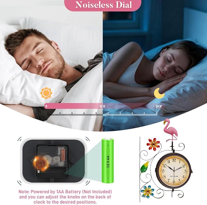 Flamingo Vintage Double Sided Wall Clock with Metal Frame Antique Wall Clock for Outdoor Decorative Art Decor for Living Room Restaurants Office Kitchen Silent Watches & 360 Degree Rotate