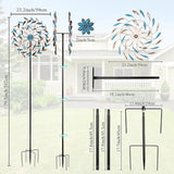 DREAMYSOUL Wind Spinner Outdoor, 23" Dia Metal Windmills with Blue and Copper Leaves, Kinetic Wind Spinners & Sculpture for Yard and Garden